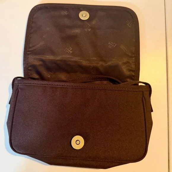 Vintage Lauren Ralph Lauren Brown Nylon Crossbody Bag with Gold Crest - Picture 2 of 6